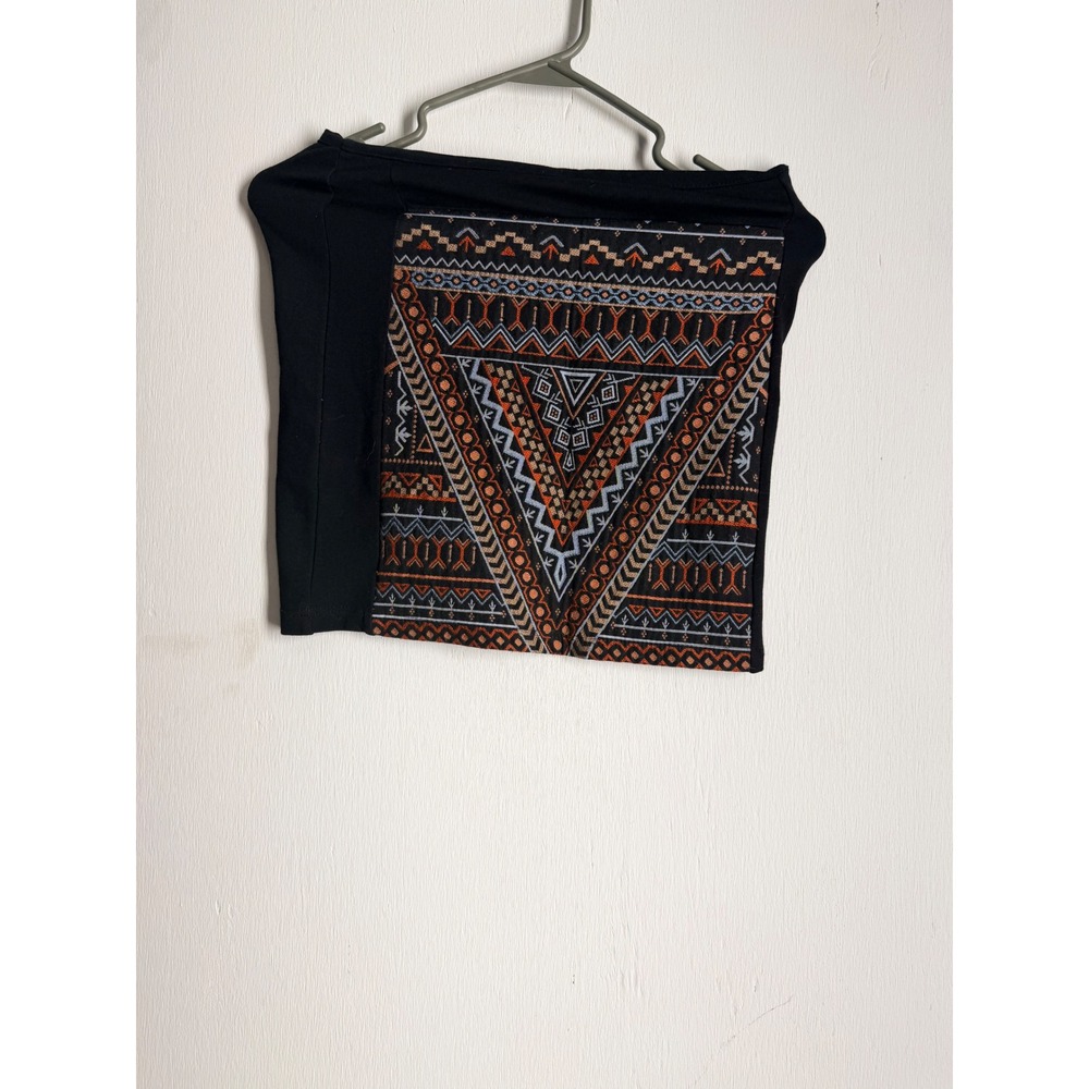 Ole by Koton Black Geometric Tribal Embroidered Mini Skirt XS Boho Festival